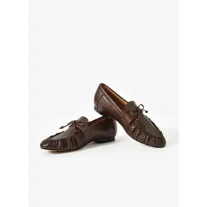 Mint Velvet Imogen Brown Leather Ruched Loafers